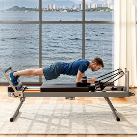 Extra Large Pilates Reformer - 395lbs Capacity, With Dynamic Resistance Cords And Aerobic Rebounder, Improves Posture, Builds Strength, Reduces Stress, Black