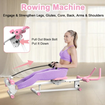 4-in-1 Ab Workout Exercise Equipment Rowing Machine Leg Press Machine Ab Glider Machine Roman Chair Fitness Equipment For Ab Workout Core Strength Training