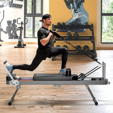 Extra Large Pilates Reformer - 395lbs Capacity, With Dynamic Resistance Cords And Aerobic Rebounder, Improves Posture, Builds Strength, Reduces Stress, Black