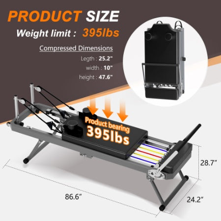 Extra Large Pilates Reformer - 395lbs Capacity, With Dynamic Resistance Cords And Aerobic Rebounder, Improves Posture, Builds Strength, Reduces Stress, Black